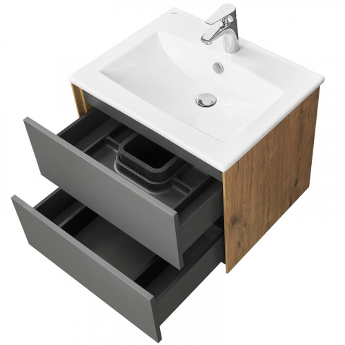 Тумба под раковину Aquaton Сохо 60 1A258001AJA00 подвесная Дуб веллингтон Графит софт МДФ / ЛДСП
