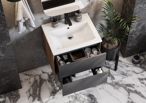 Тумба под раковину Aquaton Сохо 60 1A258001AJA00 подвесная Дуб веллингтон Графит софт МДФ / ЛДСП