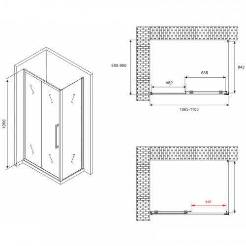 Душевой уголок Abber Schwarzer Diamant 110x90 AG30110BMH-S90BM профиль Черный стекло матовое