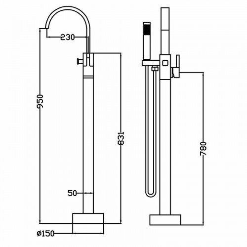 Смеситель для ванны Swedbe Spira 4003 Хром латунь на пол
