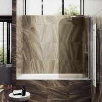 Шторка на ванну Maybah Glass MGV-607-5 500x1400 поворотная на монопетле Хром матовый стекло бронзовое матовое