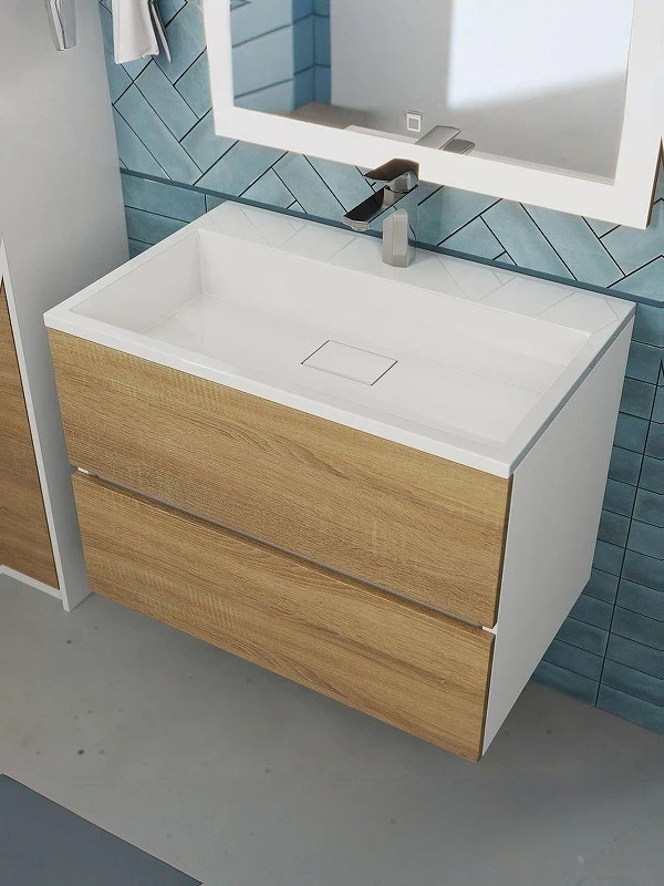 Тумба с раковиной Uperwood Barsa 70 293020546 подвесная цвет Белый матовый Дуб сонома