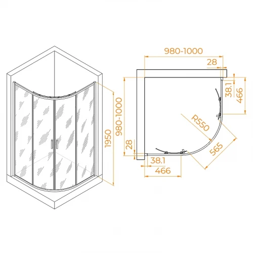 Душевой уголок RGW Passage PA-52B 100x100 03085200-14 профиль Черный стекло прозрачное