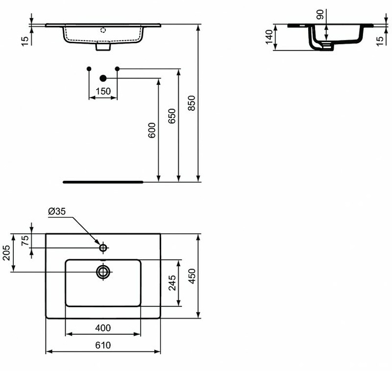 Раковина Ideal Standard Tempo 61 E066801 Euro White фарфор полувстраиваемая