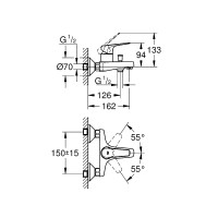 Смеситель для ванны Grohe Bauflow 23601000 Хром латунь на стену