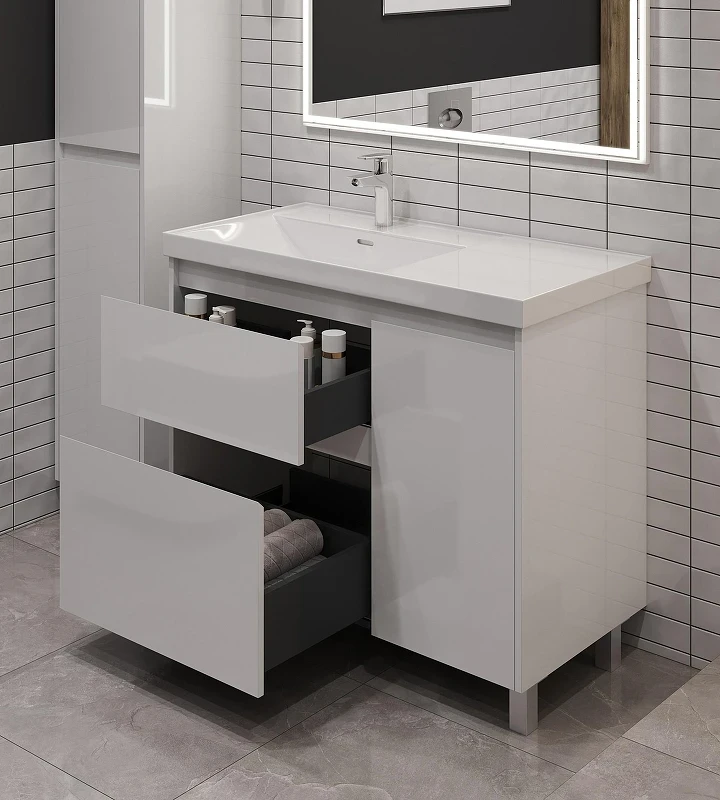 Тумба под раковину Aquanet Nova Lite 2.0 100 L 346341 цвет Белый глянец