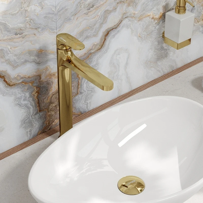 Смеситель для раковины WasserKRAFT Neckar 2103H Золото глянцевое латунь