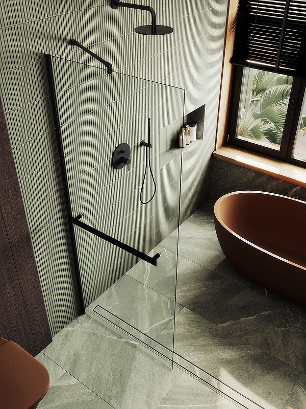 Душевая перегородка Maybah Glass MGD-720-6ш 690x1950 в широком профиле Черный стекло прозрачное
