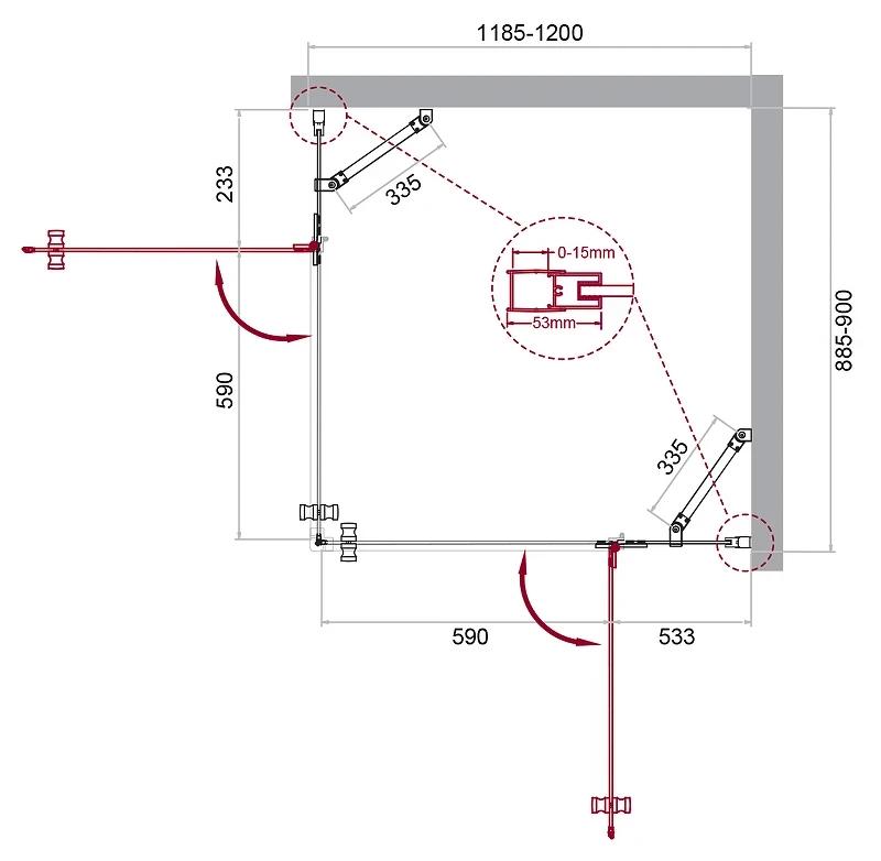Душевой уголок BelBagno Kraft 120х90 KRAFT-AH-22-120/90-C-Cr-R профиль Хром стекло прозрачное