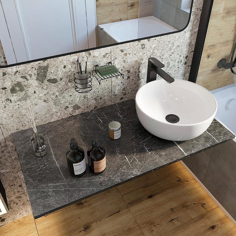 Комплект мебели для ванной DIWO Элиста 100 подвесной цвет Черный муар Черный мрамор