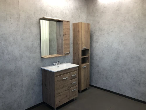 Зеркало со шкафом Comforty Марио 75 00-00004159 с подсветкой Дуб темный МДФ / ЛДСП, стекло