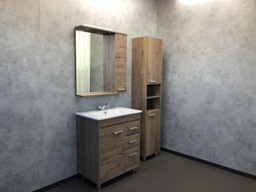 Зеркало со шкафом Comforty Марио 75 00-00004159 с подсветкой Дуб темный МДФ / ЛДСП, стекло