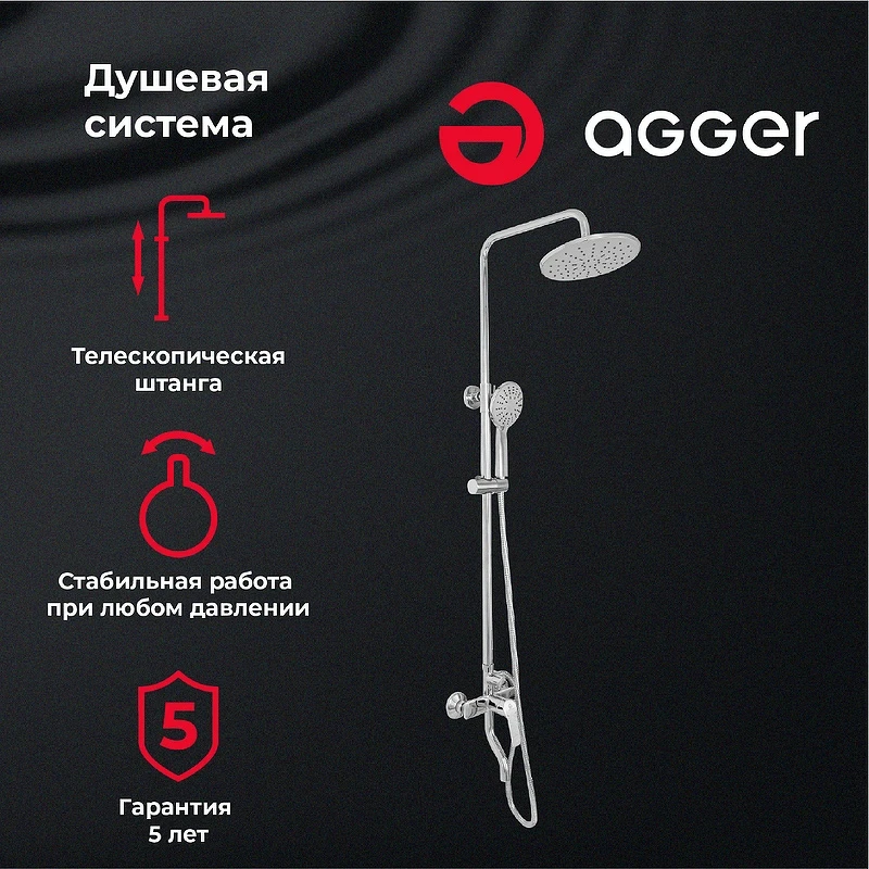 Душевая система Agger Merry A1393300 Хром латунь на стену