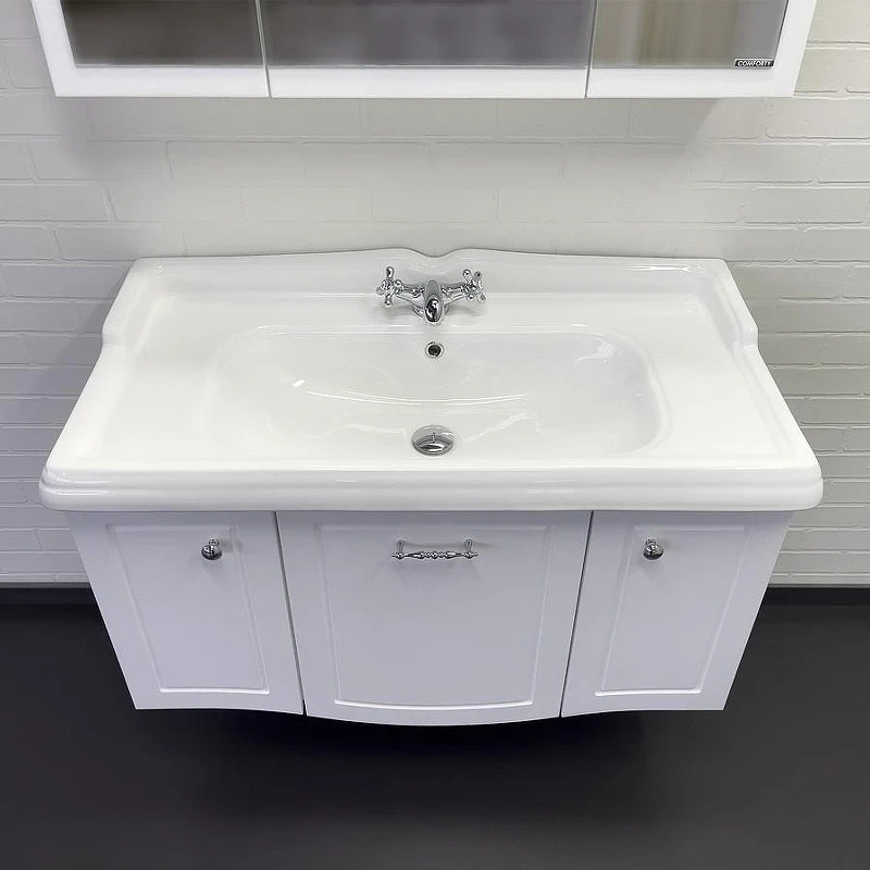 Тумба с раковиной Comforty Палини 100 00-00019754 подвесная Белый глянец