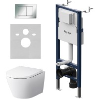 Комплект унитаза с инсталляцией AM.PM Sense FlashClean IS90251.741701 с сиденьем Микролифт и клавишей смыва Хром глянцевый фарфор подвесной