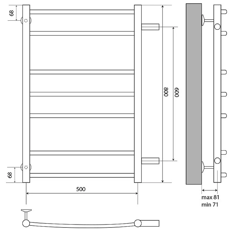 Водяной полотенцесушитель Melodia della vita Classica 50x80x1 П7 MTRCA5080bk Черный