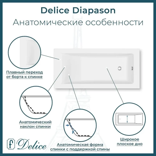 Ванна из искусственного камня Delice Diapason 165х70 DLR330017R-G цвет Белый глянцевый с ручками Хром