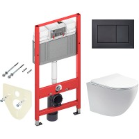 Комплект унитаза Aquatek Европа AQ1900-00 с инсталляцией Tece Now 9400414 с сиденьем Микролифт и Черной матовой клавишей смыва фарфор подвесной