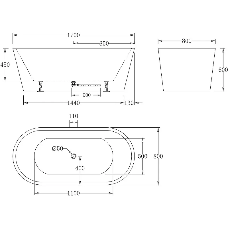 Акриловая ванна BelBagno 170x80 BB71-1700-W0 без гидромассажа