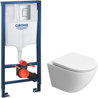 Комплект унитаза BelBagno Uno-Tor BB5177CH-TOR/SC с инсталляцией Grohe Rapid SL 38772001 с сиденьем Микролифт и клавишей смыва Хром фаянс подвесной