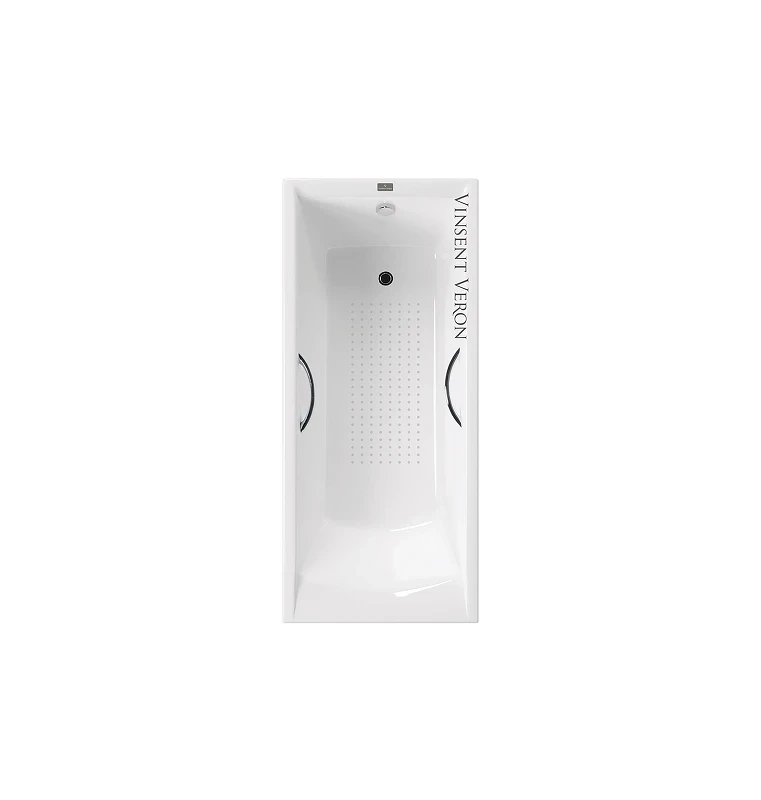 Чугунная ванна Vinsent Veron Devon 180x75 VDV1807545H/E60327CH-AS цвет Белый с хромированнами ручками и антискользящим покрытием