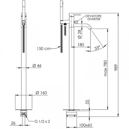 Смеситель для ванны Remer X-Style X08DO Золото на пол