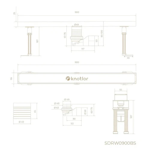 Душевой лоток Knotlor Земля 90 SDRW0900BS с решеткой цвет Матовая сталь