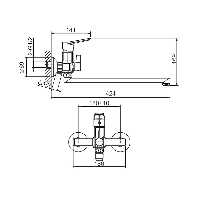Смеситель для ванны Belz B715-3 B22715-3 универсальный цвет Оружейная сталь