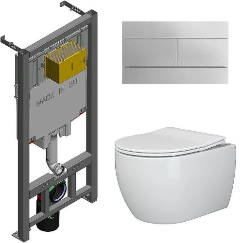 Унитаз с инсталляцией Ceramicanova Play CN3001 + Jacob Delafon E29025-NF+E4316-CP с сиденьем Микролифт и клавишей смыва Хром