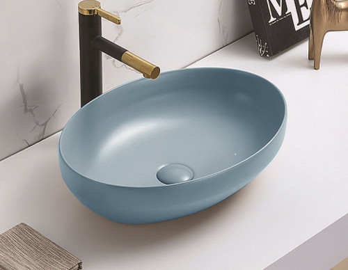 Раковина-чаша CeramaLux 50 78590MHL Голубая матовая фаянс накладная