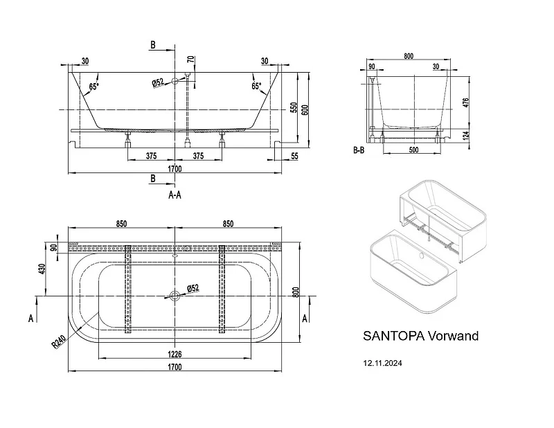 Акриловая ванна Vagnerplast Santopa 170х80 VPBV178STP9X-96 цвет Белый