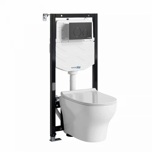 Комплект унитаза с инсталляцией WasserKRAFT Aller 10TLT.010.ME.MB02.H001 цвет Белый с сиденьем Микролифт и клавишей смыва цвет Черный