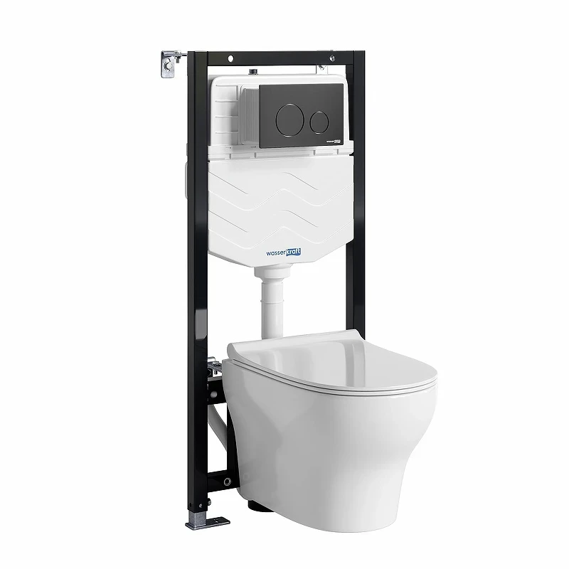 Комплект унитаза с инсталляцией WasserKRAFT Aller 10TLT.010.ME.MB02.H001 цвет Белый с сиденьем Микролифт и клавишей смыва цвет Черный