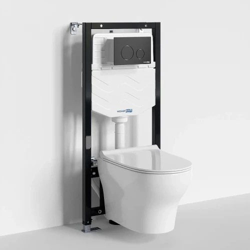 Комплект унитаза с инсталляцией WasserKRAFT Aller 10TLT.010.ME.MB02.H001 цвет Белый с сиденьем Микролифт и клавишей смыва цвет Черный
