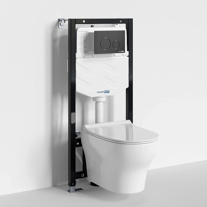 Комплект унитаза с инсталляцией WasserKRAFT Aller 10TLT.010.ME.MB02.H001 цвет Белый с сиденьем Микролифт и клавишей смыва цвет Черный