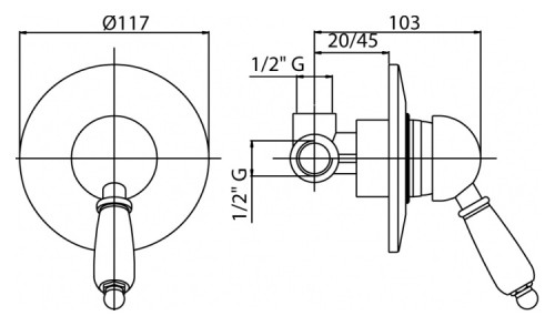 Смеситель для душа Cezares Vintage VINTAGE-DIM-03/24-Sw Золото 24 карата латунь встраиваемый