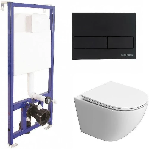 Унитаз с инсталляцией BelBagno Uno-Tor BB5177CH-TOR/SC + Berges Novum L5 040215 с сиденьем Микролифт и Черной матовой клавишей смыва