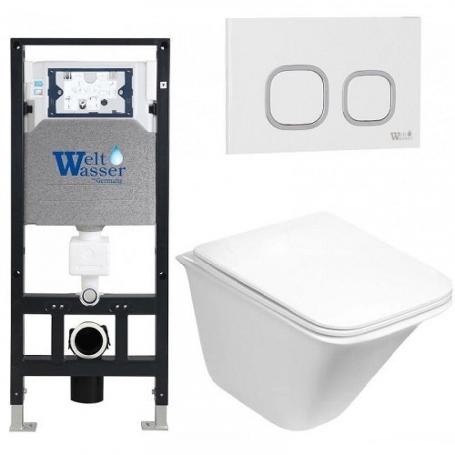 Комплект унитаза с инсталляцией WeltWasser AMBERG 506 + ROTBACH 004 GL-WT + AMBERG RD-WT 10000006834 цвет Белый глянцевый с сиденьем Микролифт и клавишей смыва цвет Белый