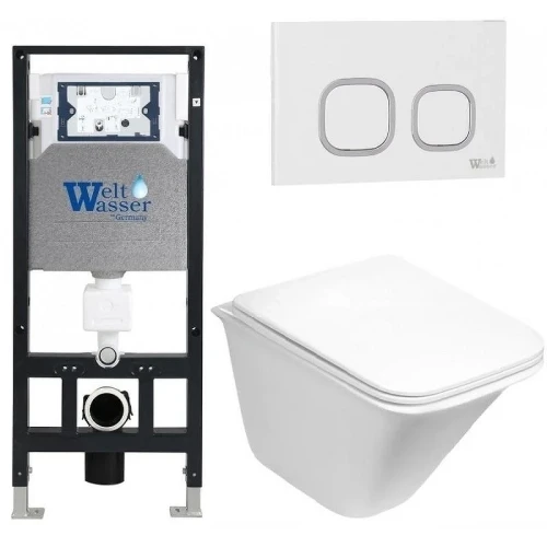 Комплект унитаза с инсталляцией WeltWasser AMBERG 506 + ROTBACH 004 GL-WT + AMBERG RD-WT 10000006834 цвет Белый глянцевый с сиденьем Микролифт и клавишей смыва цвет Белый