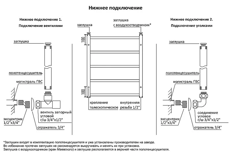 Водяной полотенцесушитель Terminus Ното П12 500x1200 4670078544278 Хром, нижнее подключение, G 1/2" ВР нержавеющая сталь