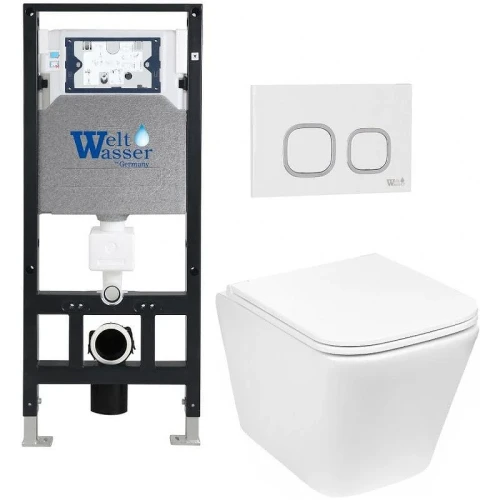 Комплект унитаза с инсталляцией WeltWasser AMBERG 506 + GELBACH 043 GL-WT + AMBERG RD-WT 10000011864 цвет Белый глянцевый с сиденьем Микролифт и клавишей смыва цвет Белый