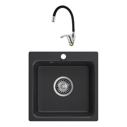 Кухонная мойка Reflexion Base 43 RX0743BL цвет Черный со смесителем Viko V-3224 Хром Черный