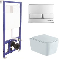 Комплект унитаза Aquatek Либра New AQ1148N-00 с инсталляцией Berges Novum L3 040213 с сиденьем Микролифт и клавишей смыва Хром фарфор подвесной