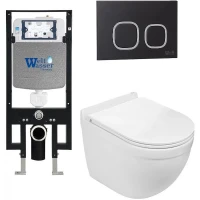 Комплект унитаза с инсталляцией WeltWasser AMBERG 497 + HEIMBACH 043 GL-WT + AMBERG RD-BL 10000012136 цвет Белый глянцевый с сиденьем Микролифт и клавишей смыва цвет Черный