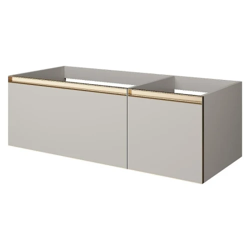 Тумба с раковиной Boheme Armadi Art Quatro 2 120 790-M2-120-CM-MG-LED+Armadi Art Quatro 120 793-120-W-A подвесная цвет Кашемир профиль Золото матовое