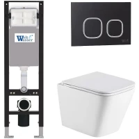 Комплект унитаза с инсталляцией WeltWasser AMBERG 350 + GELBACH 043 MT-WT + AMBERG RD-BL 10000012324 цвет Белый матовый с сиденьем Микролифт и клавишей смыва цвет Черный