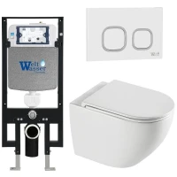Комплект унитаза с инсталляцией WeltWasser AMBERG 497 + MERZBACH 043 XL GL-WT + AMBERG RD-WT 10000013769 цвет Белый глянцевый с сиденьем Микролифт и клавишей смыва цвет Белый
