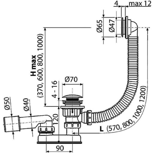 Слив-перелив Alcaplast A505CKM Click-Clack Хром
