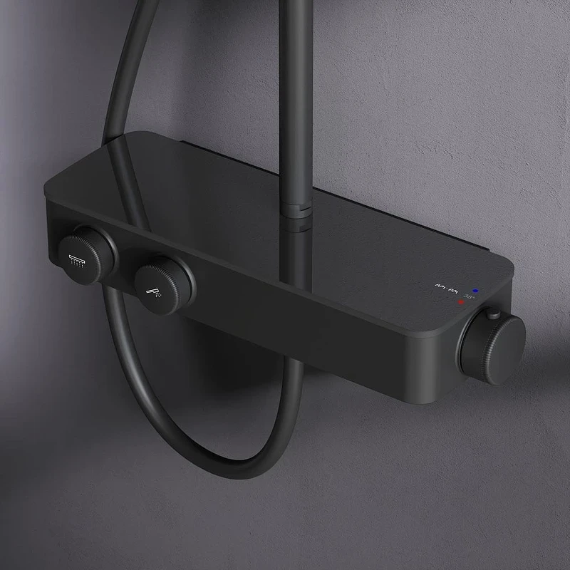 Душевая система AM.PM Inspire V2.0 F0750A422 с термостатом Черная матовая латунь на стену