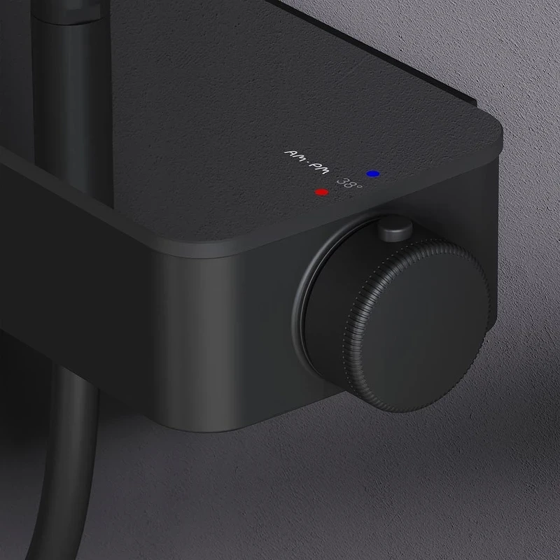 Душевая система AM.PM Inspire V2.0 F0750A422 с термостатом Черная матовая латунь на стену